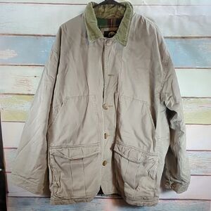 Woodlake Men's Beige Jacket with Green Collar